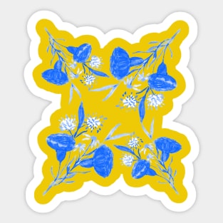 blue and mustard floral motif Sticker